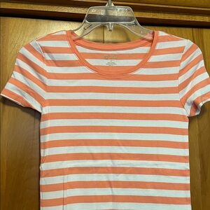 New Directions Peach and White Striped Crewneck Tee Size Small